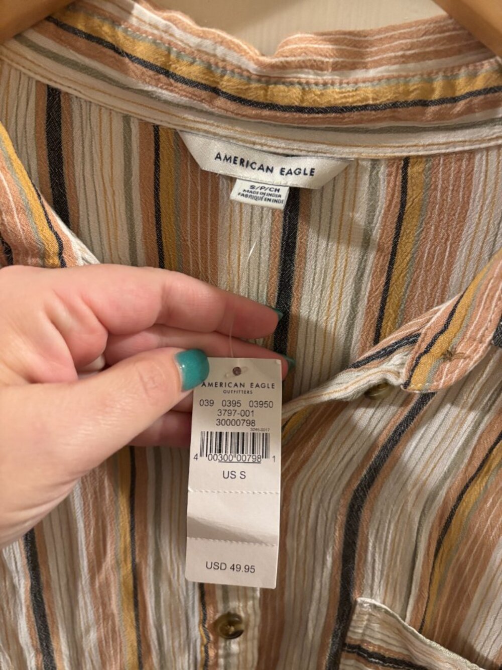 American Eagle Short Sleeve Striped Button Front Shirt Dress ~ NWT ~ Small - Picture 3 of 6